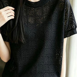 Elegant Hollow Out Short-Sleeve Knit Top