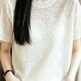 Elegant Hollow Out Short-Sleeve Knit Top