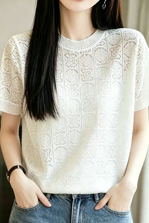 Elegant Hollow Out Short-Sleeve Knit Top
