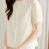Exquisite Polka Dot Short-Sleeve Shirt With Lace Splicing