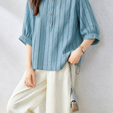 Casual Minimalist Vertical Striped Batwing Sleeve Shirt