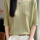 Elegant Tiny Wavy Hollow-out Short Sleeve Knit Top