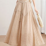 Elegant High Waist Elastic Waist A-line Midi Skirt