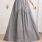 Elegant High Waist Elastic Waist A-line Midi Skirt