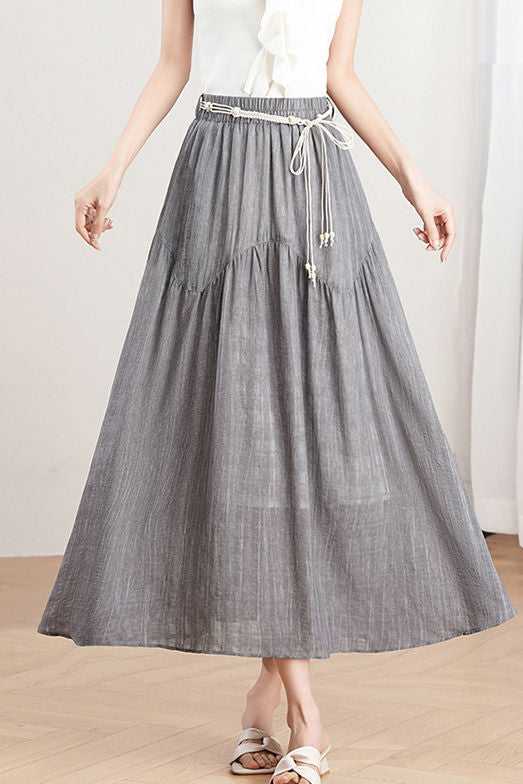 Elegant High Waist Elastic Waist A-line Midi Skirt