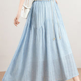 Elegant High Waist Elastic Waist A-line Midi Skirt