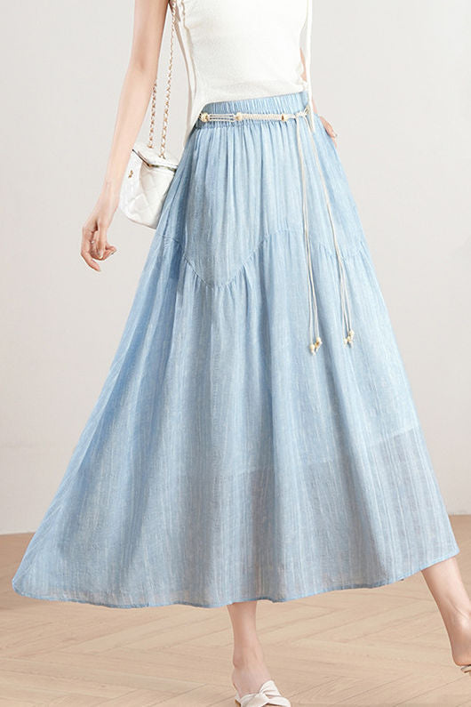 Elegant High Waist Elastic Waist A-line Midi Skirt
