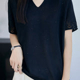Elegant Seamless Integrated V-neck Short Sleeve Knit Top