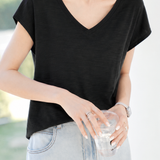 Delicate V-neck Back Hollow Lace T-shirt