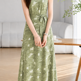 Elegant Satin V-neck Tie Waist Dress