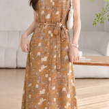 Elegant Satin V-neck Tie Waist Dress