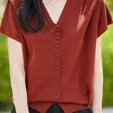 Gentle Elegant V-neck Button Knit Top