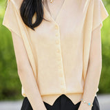 Gentle Elegant V-neck Button Knit Top