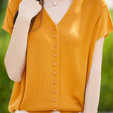Gentle Elegant V-neck Button Knit Top