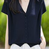 Gentle Elegant V-neck Button Knit Top