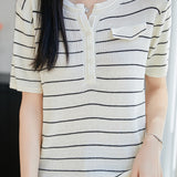 Casual Commute Half-Zip Color Block Striped Knit Top