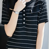 Casual Commute Half-Zip Color Block Striped Knit Top