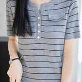 Casual Commute Half-Zip Color Block Striped Knit Top