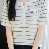 Casual Commute Half-Zip Color Block Striped Knit Top
