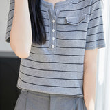 Casual Commute Half-Zip Color Block Striped Knit Top