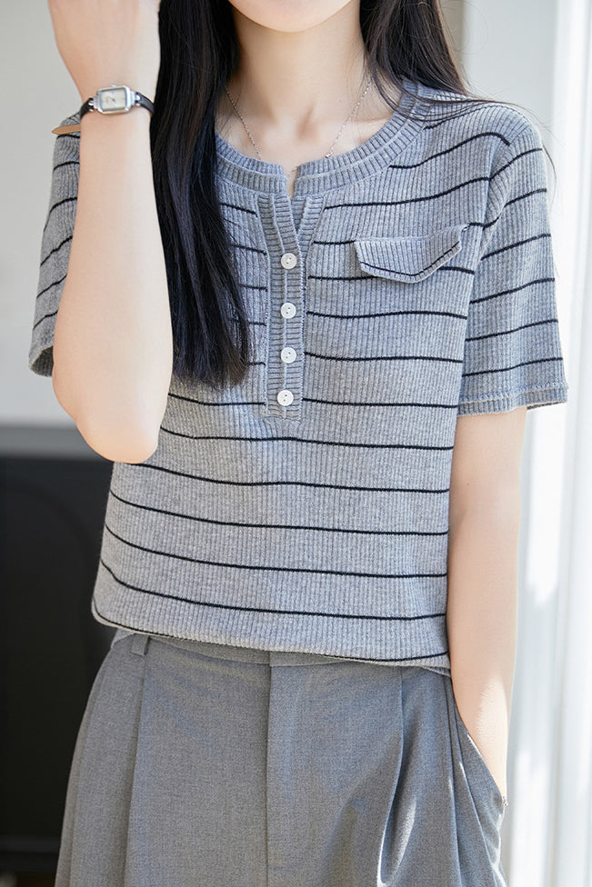 Casual Commute Half-Zip Color Block Striped Knit Top