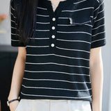 Casual Commute Half-Zip Color Block Striped Knit Top