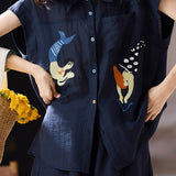 Artistic Commute Navy Embroidered Casual Set