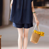 Artistic Commute Navy Embroidered Casual Set