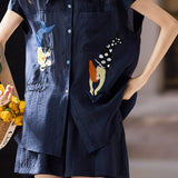 Artistic Commute Navy Embroidered Casual Set