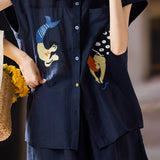Artistic Commute Navy Embroidered Casual Set