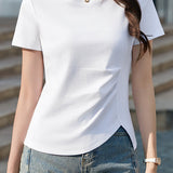Elegant Commute Side Pleated Slit T-Shirt