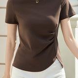 Elegant Commute Side Pleated Slit T-Shirt