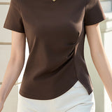 Elegant Commute Side Pleated Slit T-Shirt