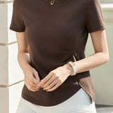 Elegant Commute Side Pleated Slit T-Shirt