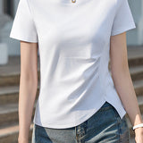 Elegant Commute Side Pleated Slit T-Shirt