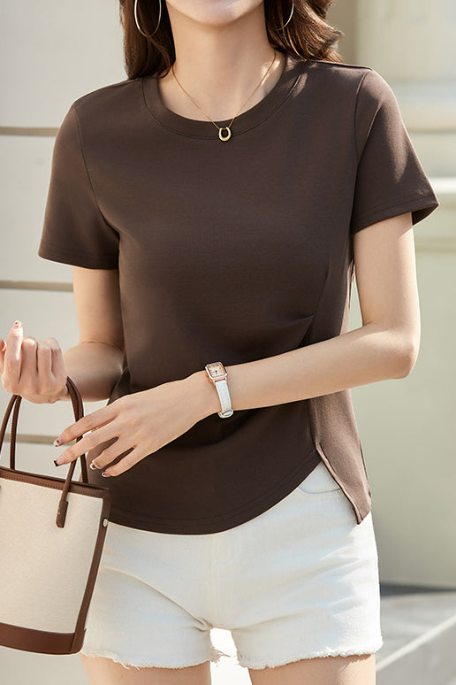 Elegant Commute Side Pleated Slit T-Shirt