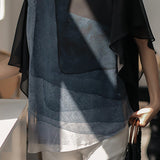 Gradient Geometric Print Double Layer Ruffled Sleeve Shirt