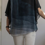 Gradient Geometric Print Double Layer Ruffled Sleeve Shirt