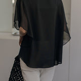 Gradient Geometric Print Double Layer Ruffled Sleeve Shirt