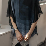 Gradient Geometric Print Double Layer Ruffled Sleeve Shirt