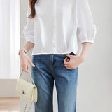 Commute Drawstring Tie Front Pure Cotton White Shirt
