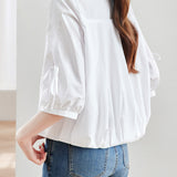 Commute Drawstring Tie Front Pure Cotton White Shirt