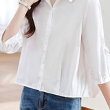 Commute Drawstring Tie Front Pure Cotton White Shirt