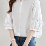 Commute Drawstring Tie Front Pure Cotton White Shirt
