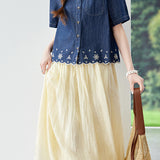 Casual Floral Cut-Out Embroidered Denim Shirt