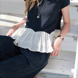 Casual Commute Paneled Pleated Ruffled Sleeve Short Sleeve Set