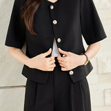 Elegant Commute Short Sleeve Blazer Suit Pants