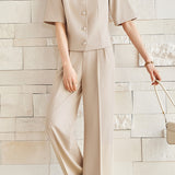 Elegant Commute Short Sleeve Blazer Suit Pants