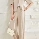 Elegant Commute Short Sleeve Blazer Suit Pants