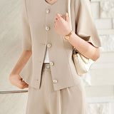 Elegant Commute Short Sleeve Blazer Suit Pants